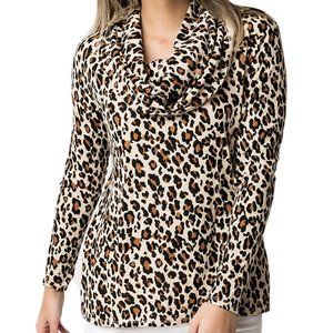 Gibsonlook Leopard Animal Print Convertible Neckline Cozy Fleece Tunic Small